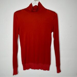 MAX MARA PURE SETA ORANGE TURTLENECK LONG SLEEVE BLOUSE SZ M